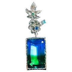 New Brazilian If Blue Green Ametrine & Neon Blue Sapphire Sterling Pendant