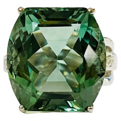 New Brazilian IF Platinum Green Amethyst 
White Sapphire Sterling Ring 6.5