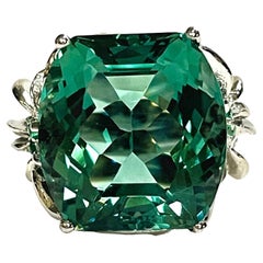 New Brazilian Platinum Green Hand Cut Amethyst & Tsavorite Sterling Ring Sz 6.5
