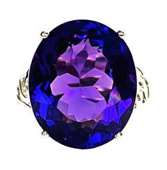 New Brazilian Purple Blue 10.7 Ct Amethyst & White Sapphire Sterling Ring