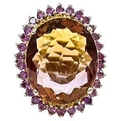 New Brazilian Purple Yellow Ametrine & Purple Amethyst Sterling Silver Ring