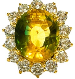 New Brazilian Yellow Green Ametrine & White Sapphire YGold Plated Sterling Ring