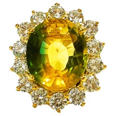 New Brazilian Yellow Green Ametrine & White Sapphire YGold Plated Sterling Ring