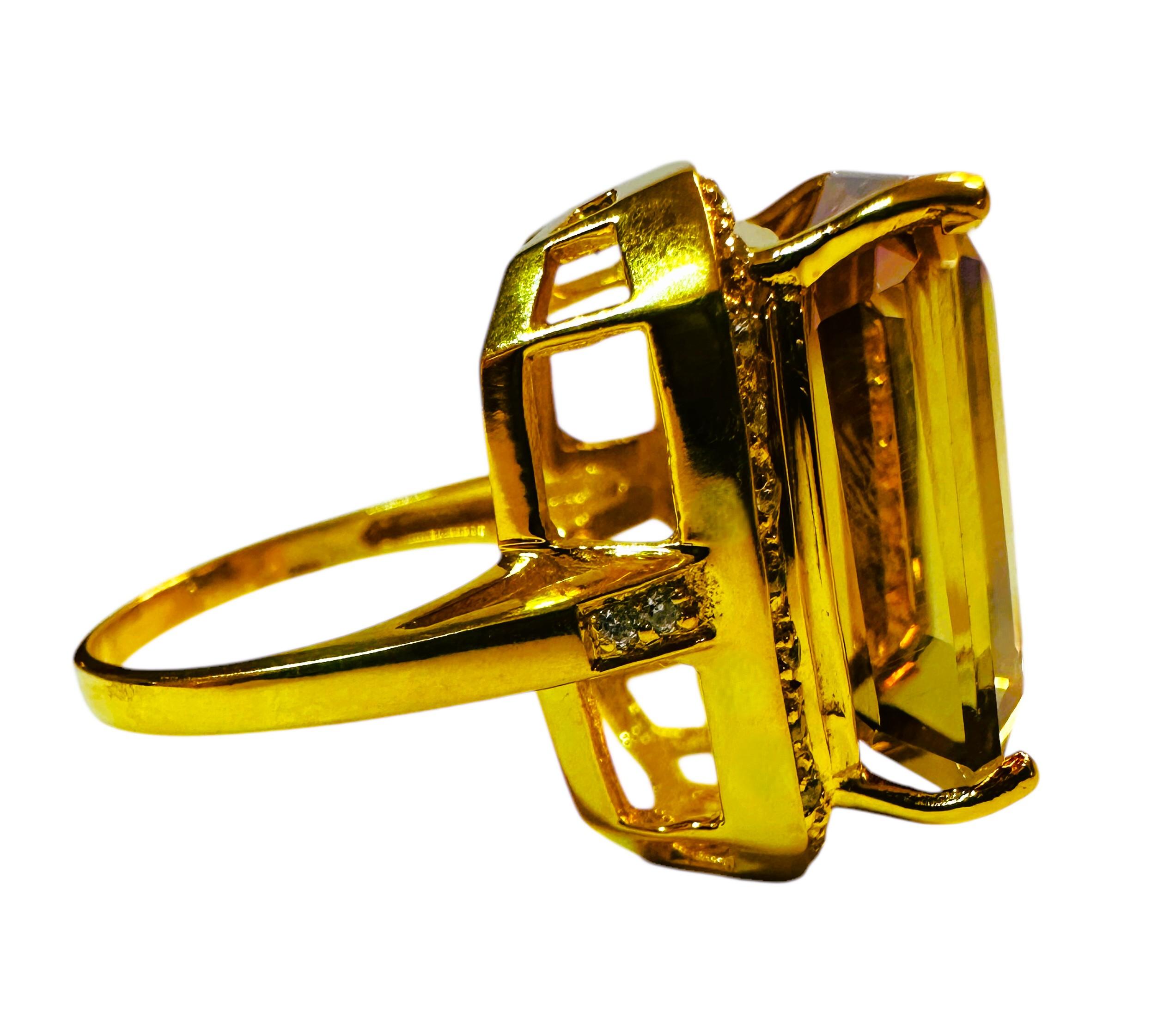 Tapered Baguette New Brazilian Yellow Purple 17.27 Ct Ametrine Yellow Gold Plated Sterling Ring For Sale