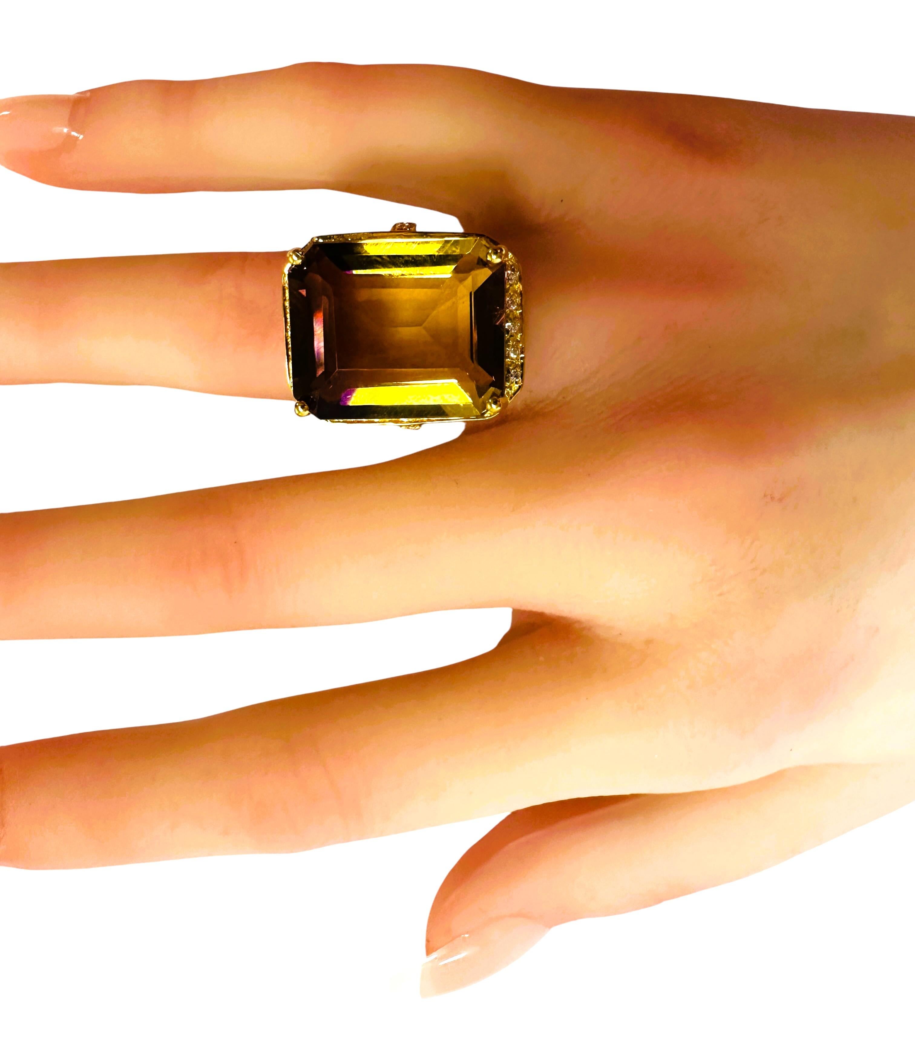 Women's New Brazilian Yellow Purple 17.27 Ct Ametrine Yellow Gold Plated Sterling Ring For Sale