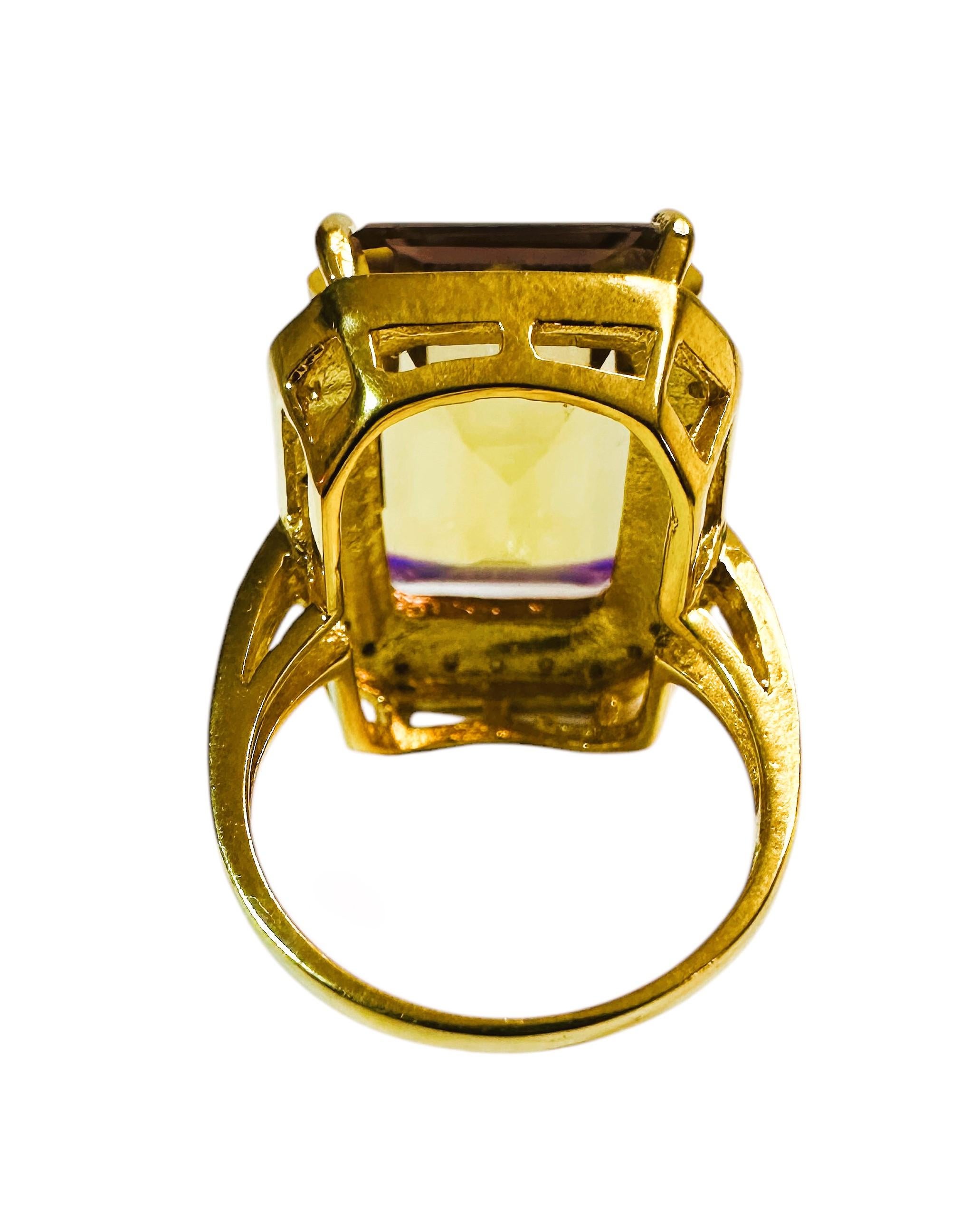 New Brazilian Yellow Purple 17.27 Ct Ametrine Yellow Gold Plated Sterling Ring For Sale 1