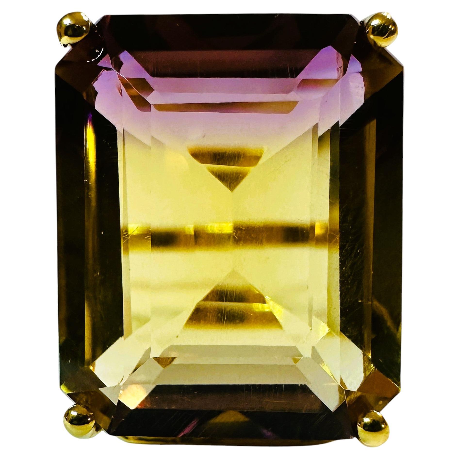 New Brazilian Yellow Purple 17.27 Ct Ametrine Yellow Gold Plated Sterling Ring