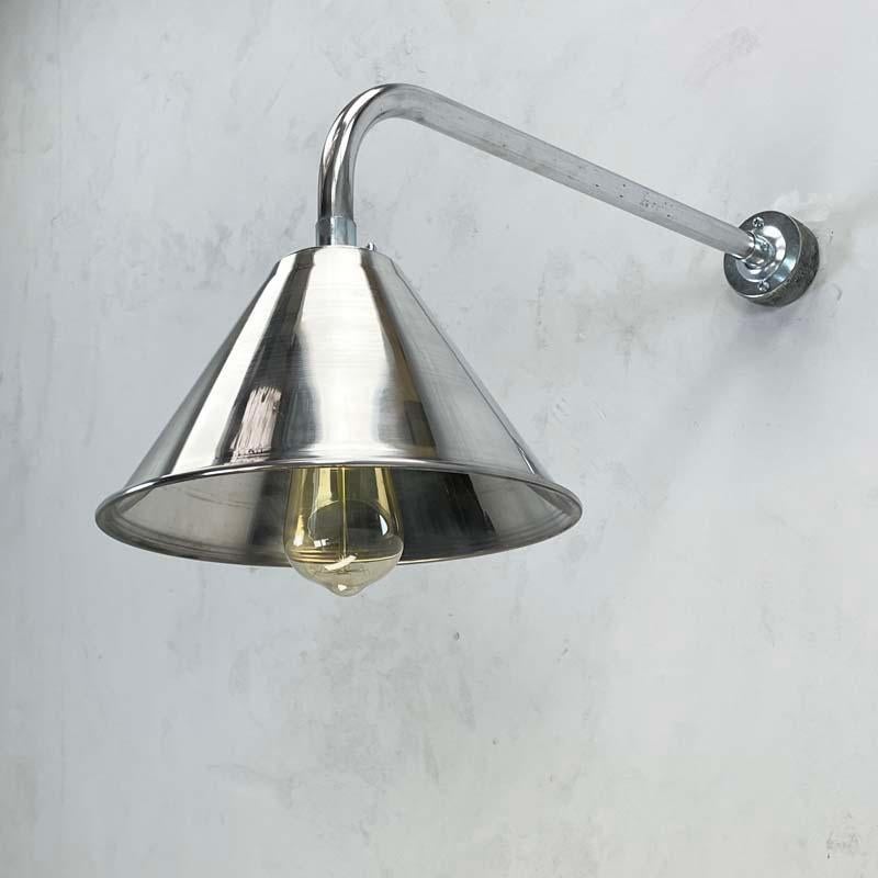 New British Made Galvanised / Chrome Cantilever Conical Shade Wall Lamp For Sale 1