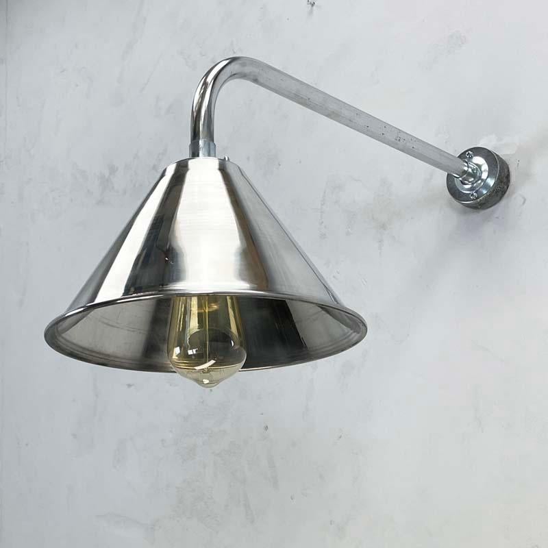 New British Made Galvanised / Chrome Cantilever Conical Shade Wall Lamp For Sale 2