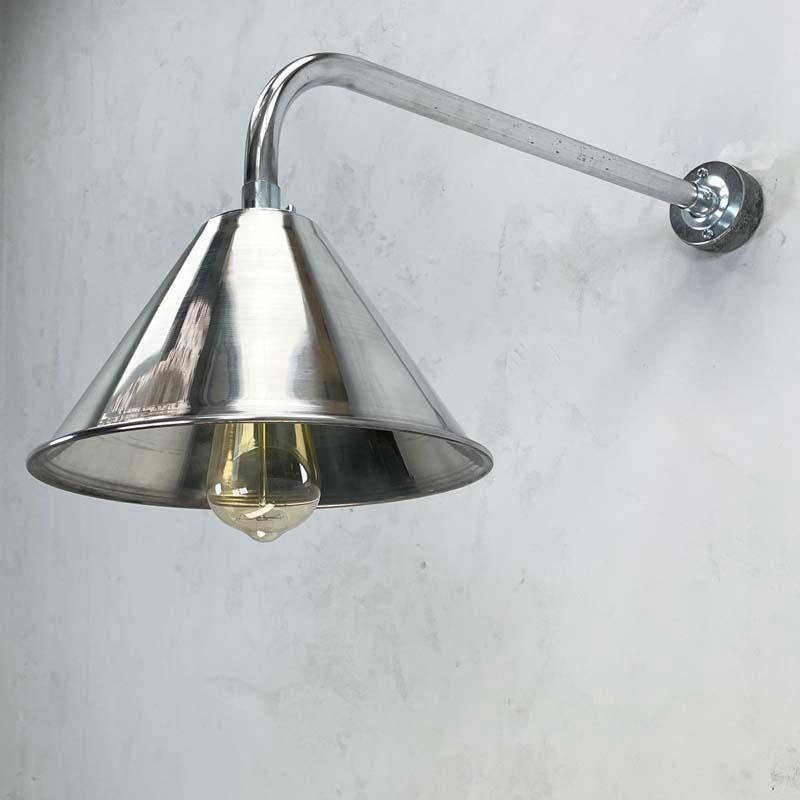 New British Made Galvanised / Chrome Cantilever Conical Shade Wall Lamp For Sale 3