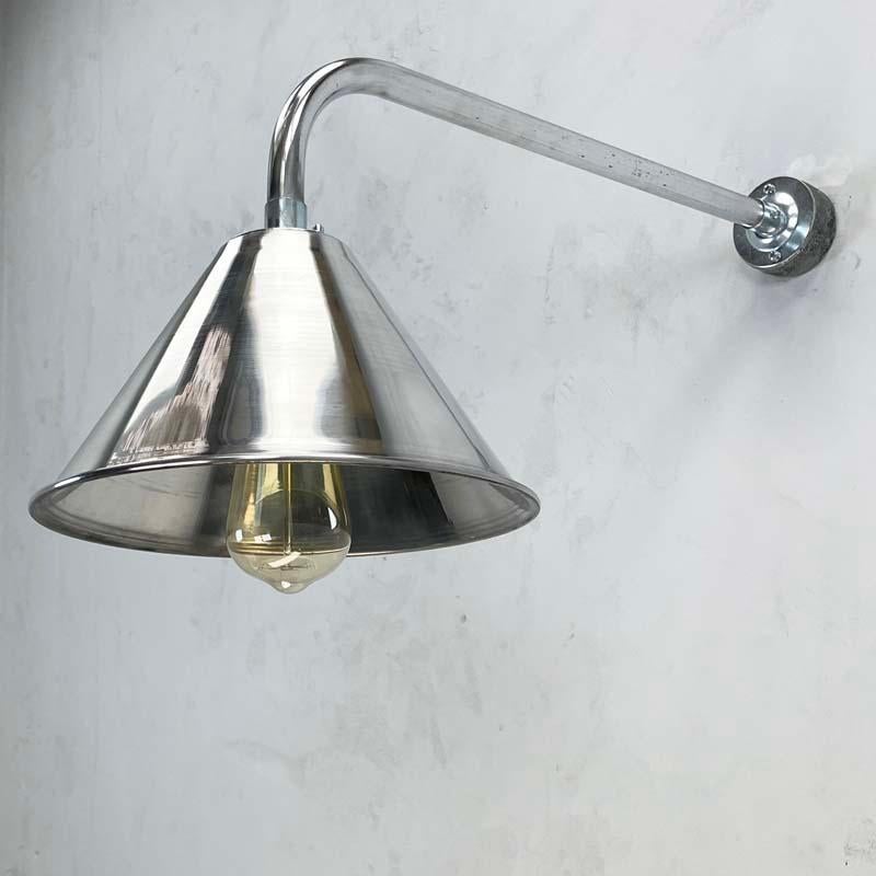 New British Made Galvanised / Chrome Cantilever Conical Shade Wall Lamp For Sale 2