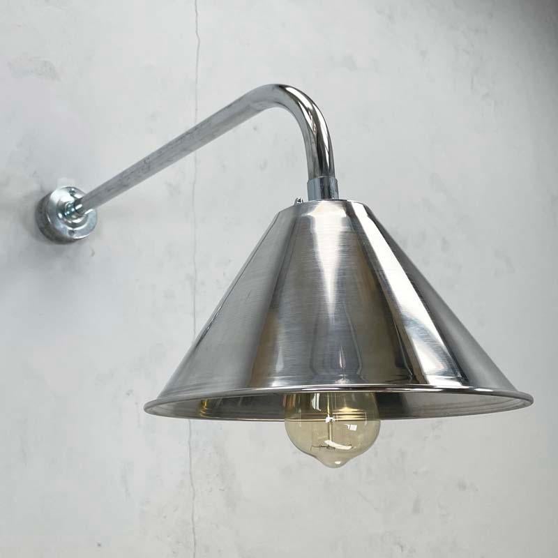 Industrial New British Made Galvanised / Chrome Cantilever Conical Shade Wall Lamp For Sale