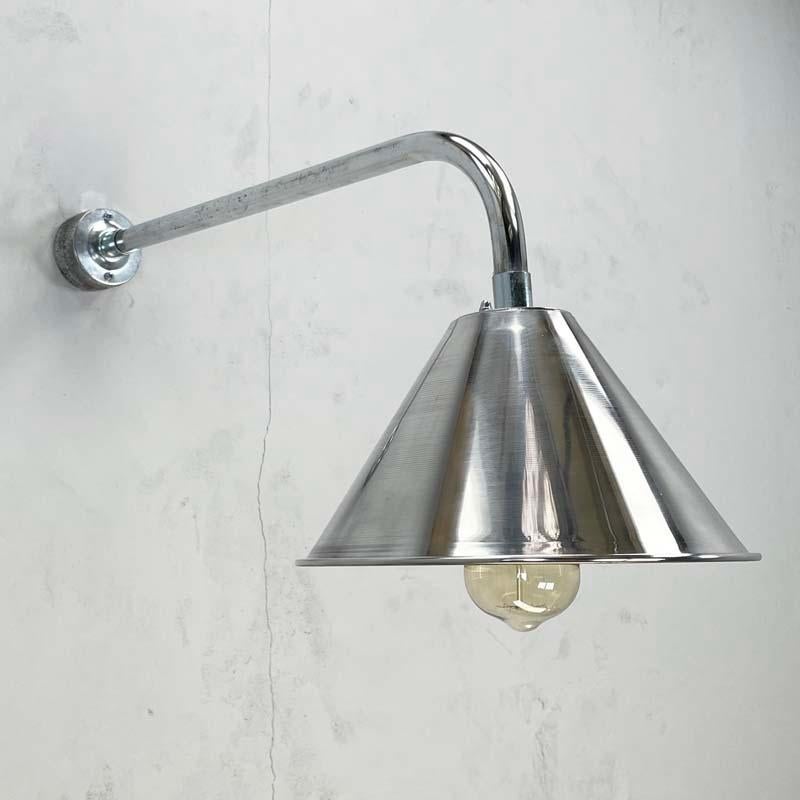 English New British Made Galvanised / Chrome Cantilever Conical Shade Wall Lamp For Sale