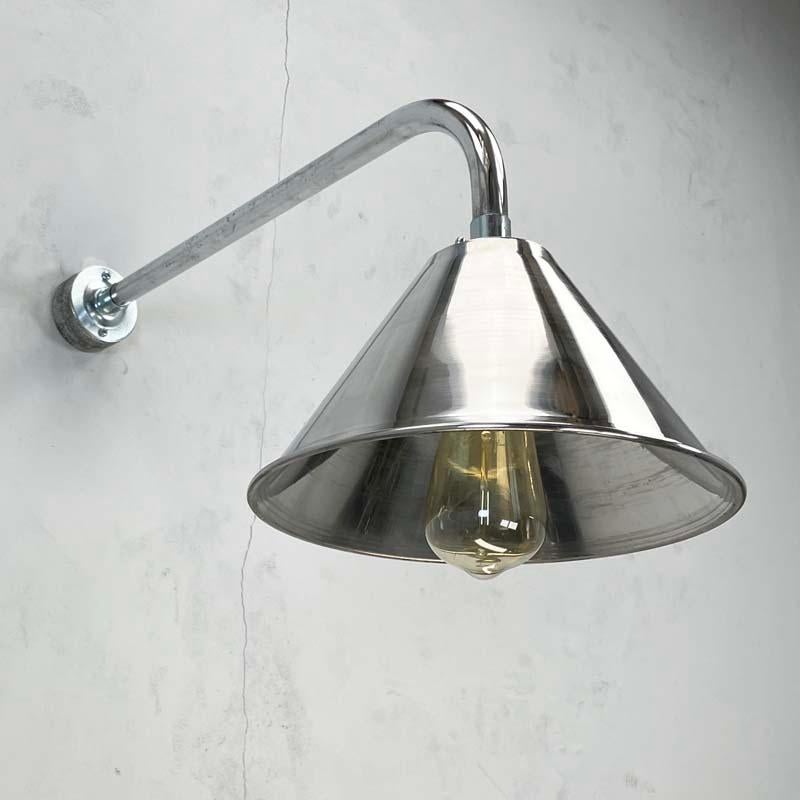 Polished New British Made Galvanised / Chrome Cantilever Conical Shade Wall Lamp For Sale