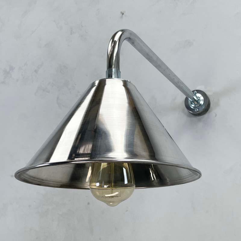 New British Made Galvanised / Chrome Cantilever Conical Shade Wall Lamp In Excellent Condition For Sale In Leicester, Leicestershire