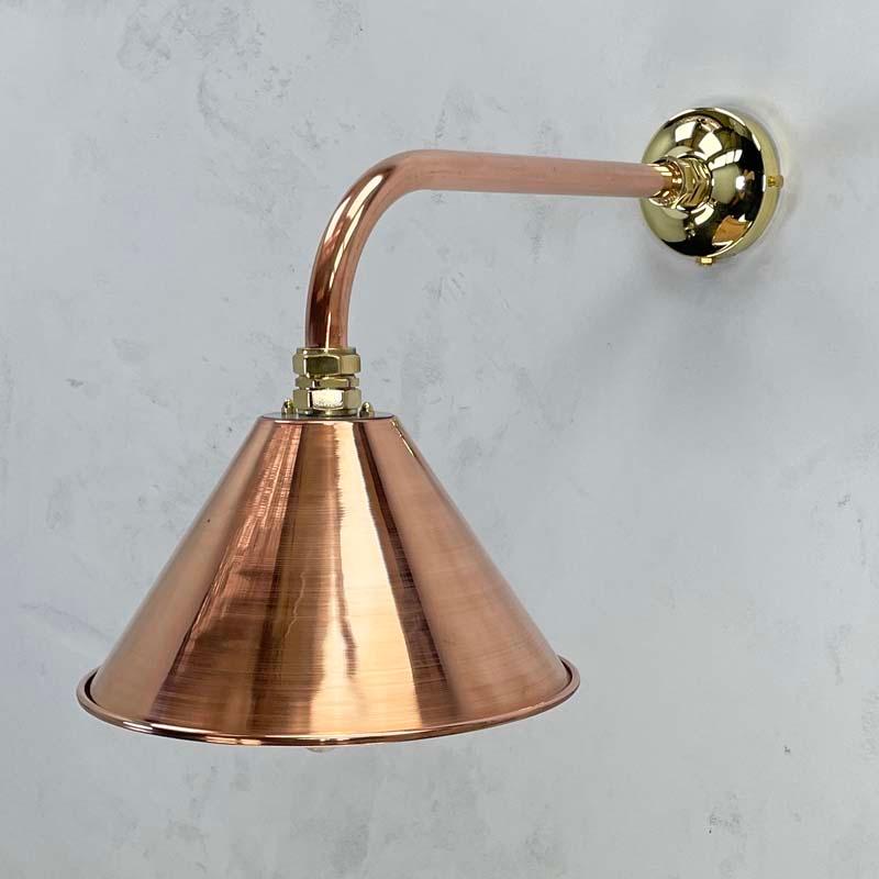 New British Made Industrial Copper & Brass Cantilever Conical Shade Wall Lamp For Sale 3
