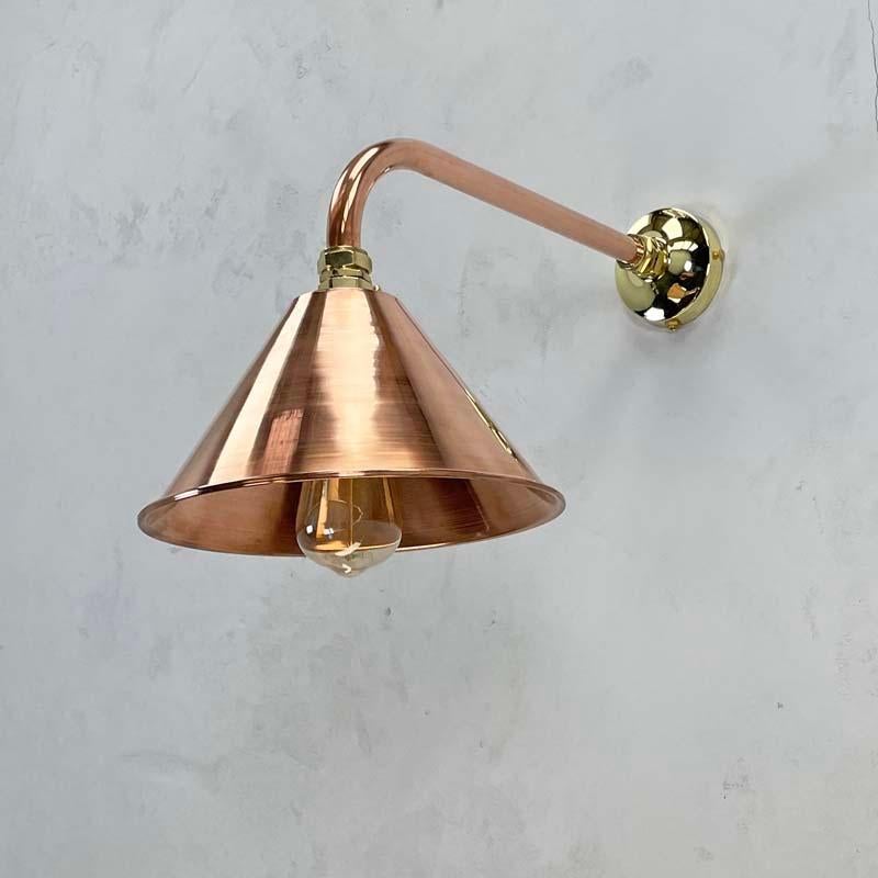New British Made Industrial Copper & Brass Cantilever Conical Shade Wall Lamp For Sale 4