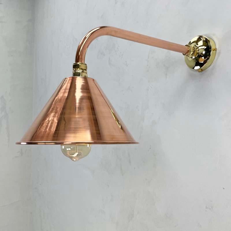 New British Made Industrial Copper & Brass Cantilever Conical Shade Wall Lamp For Sale 5