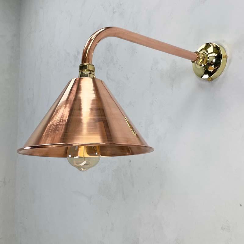 New British Made Industrial Copper & Brass Cantilever Conical Shade Wall Lamp For Sale 6