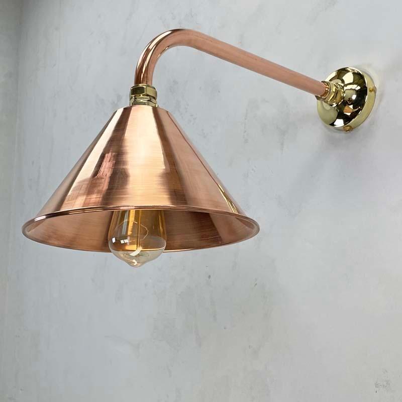 New British Made Industrial Copper & Brass Cantilever Conical Shade Wall Lamp For Sale 7