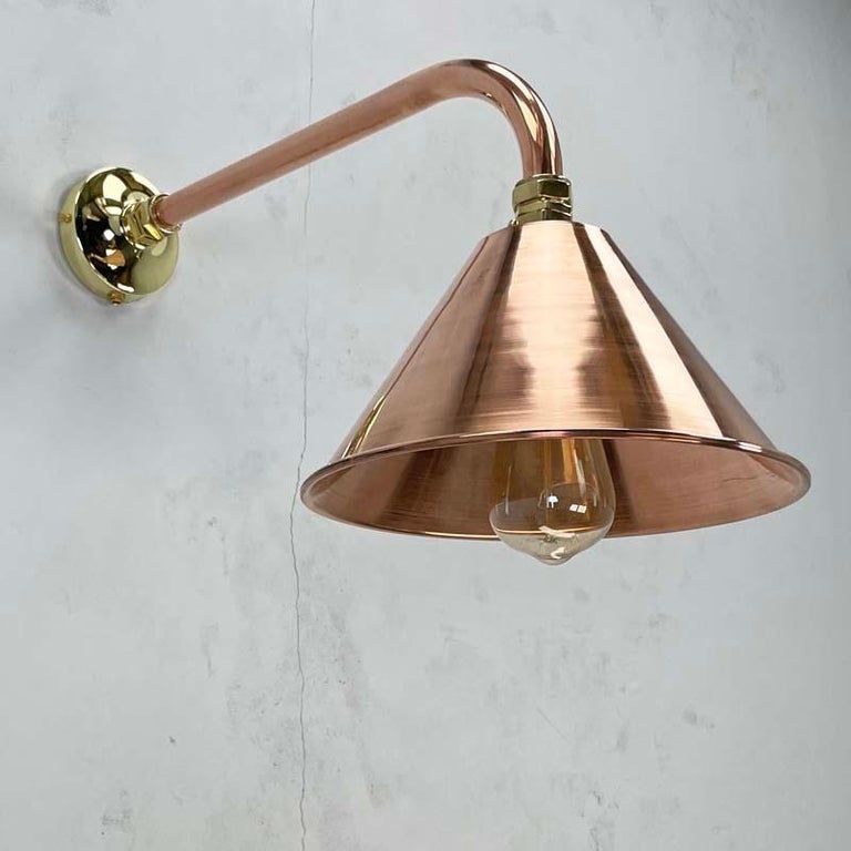 New British Made Industrial Copper and Brass Cantilever Conical Shade Wall  Lamp For Sale at 1stDibs