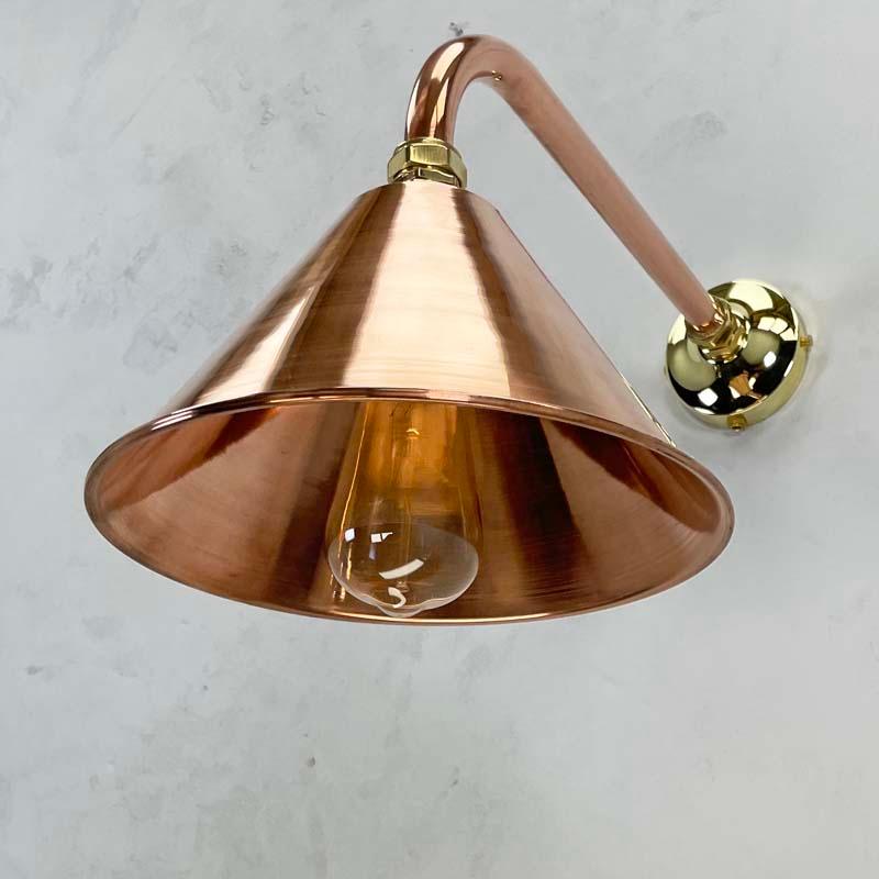 New British Made Industrial Copper & Brass Cantilever Conical Shade Wall Lamp In New Condition For Sale In Leicester, Leicestershire