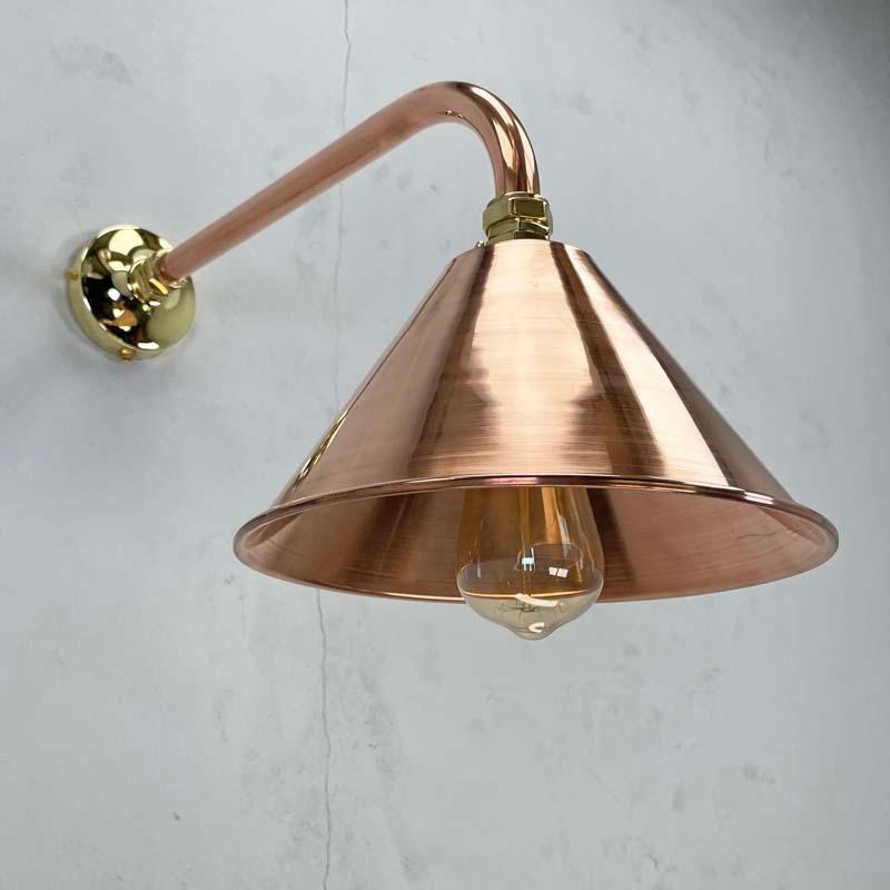 Contemporary New British Made Industrial Copper & Brass Cantilever Conical Shade Wall Lamp For Sale
