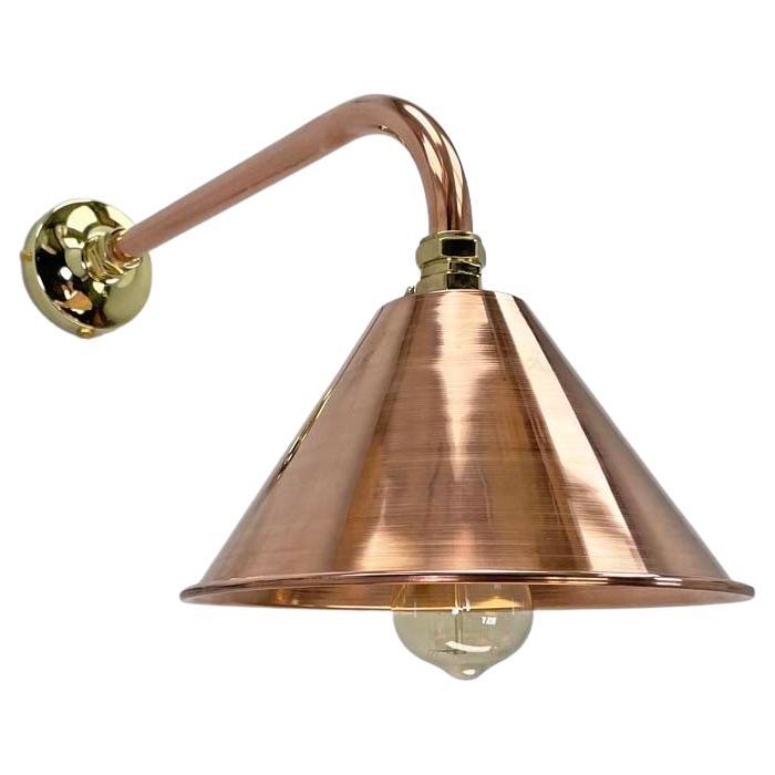New British Made Industrial Copper & Brass Cantilever Conical Shade Wall Lamp For Sale