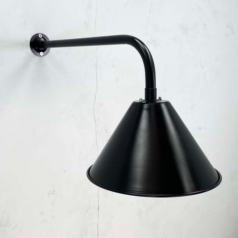 English New British Made Satin Black Industrial Cantilever Conical Shade Wall Lamp For Sale