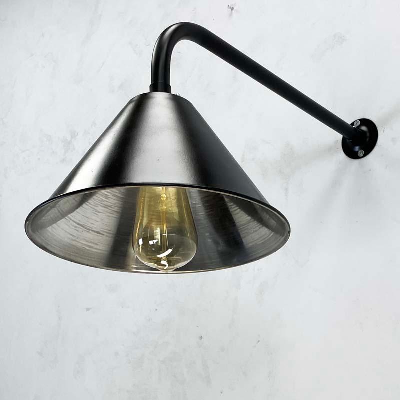 Contemporary New British Made Satin Black Industrial Cantilever Conical Shade Wall Lamp For Sale