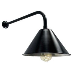 New British Made Satin Black Industrial Cantilever Conical Shade Wall Lamp