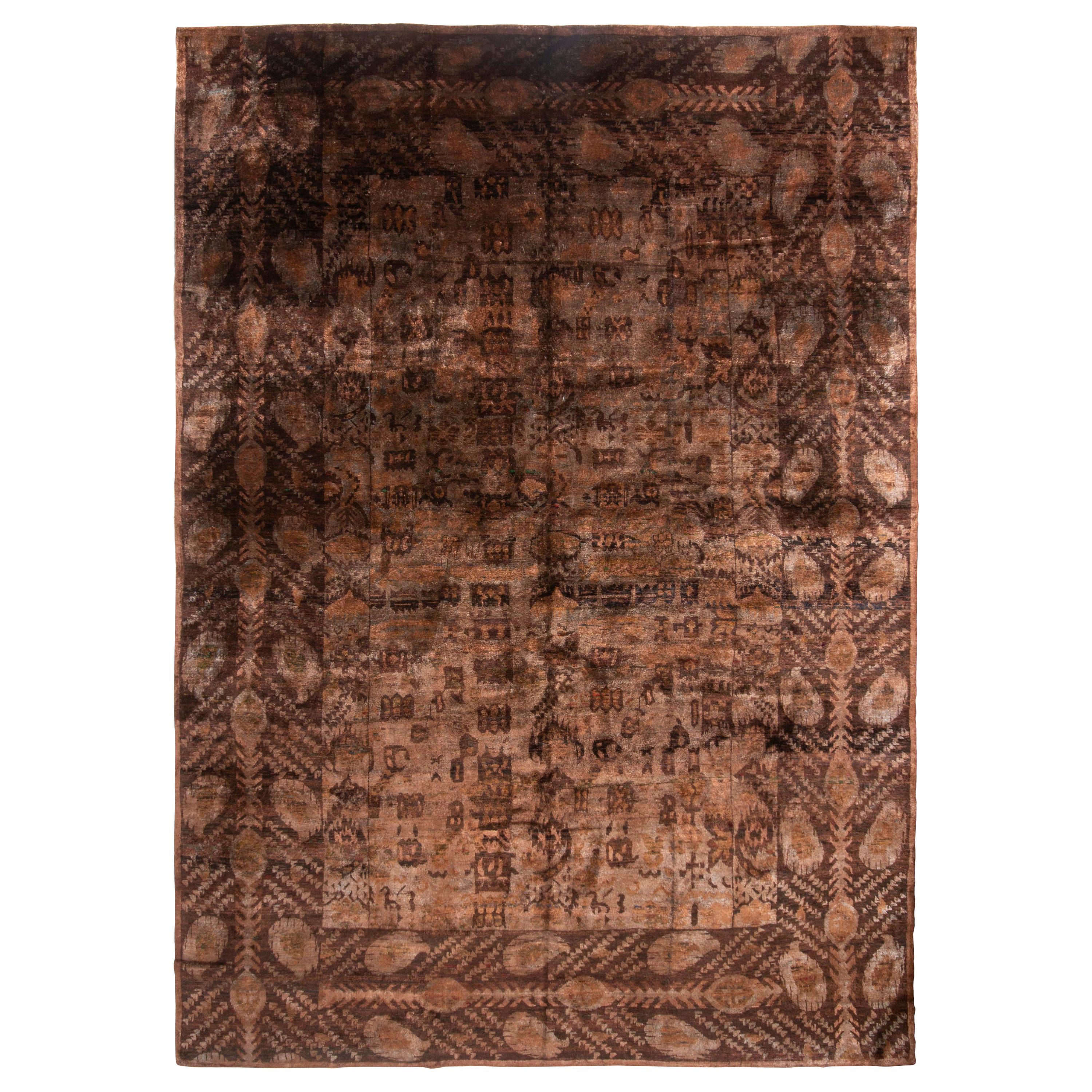 Teppich & Kelim's Neuer brauner und schwarzer Teppich aus Wolle und natürlicher Sari-Seiden