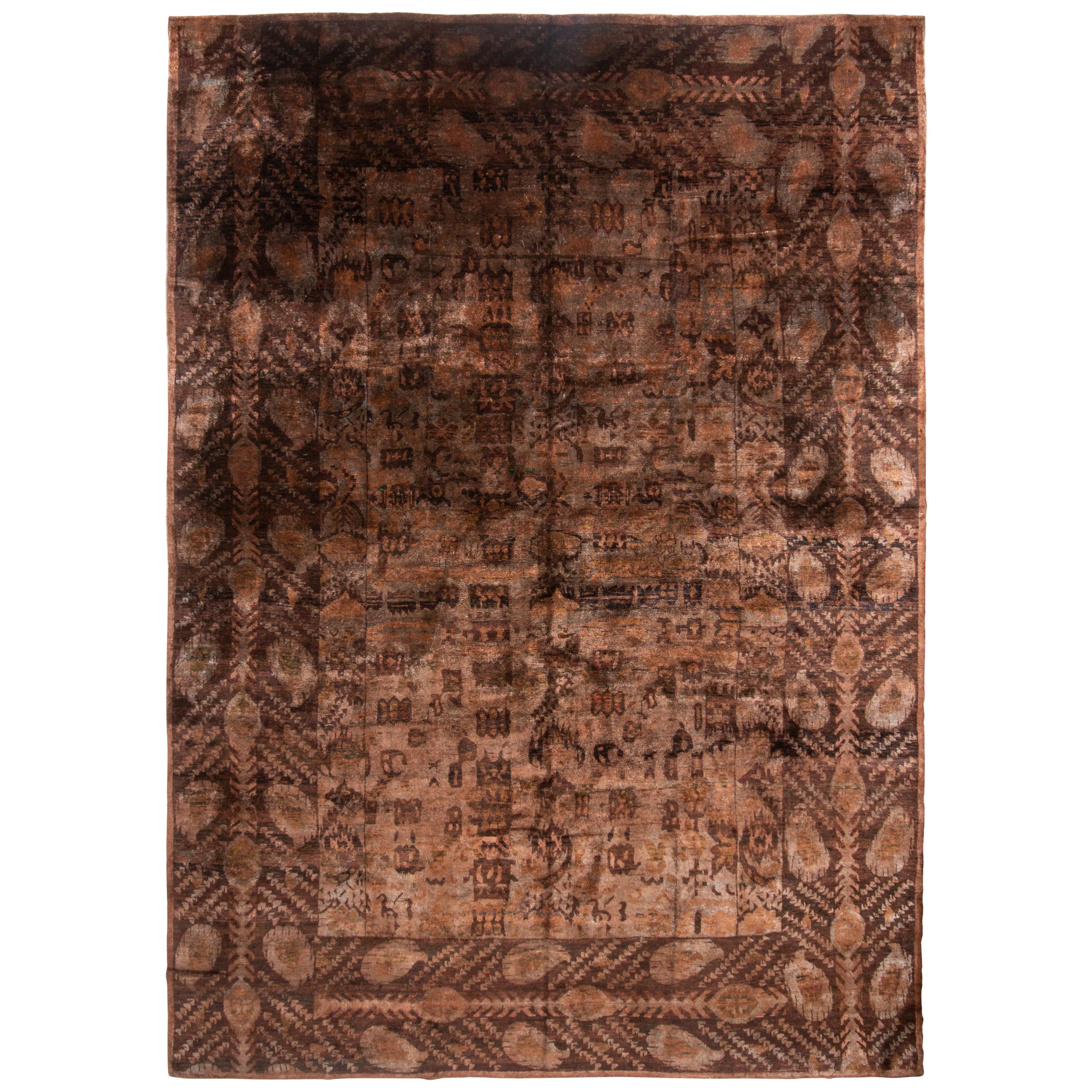 New Brown and Black Wool and Natural Sari Silk Rug 
