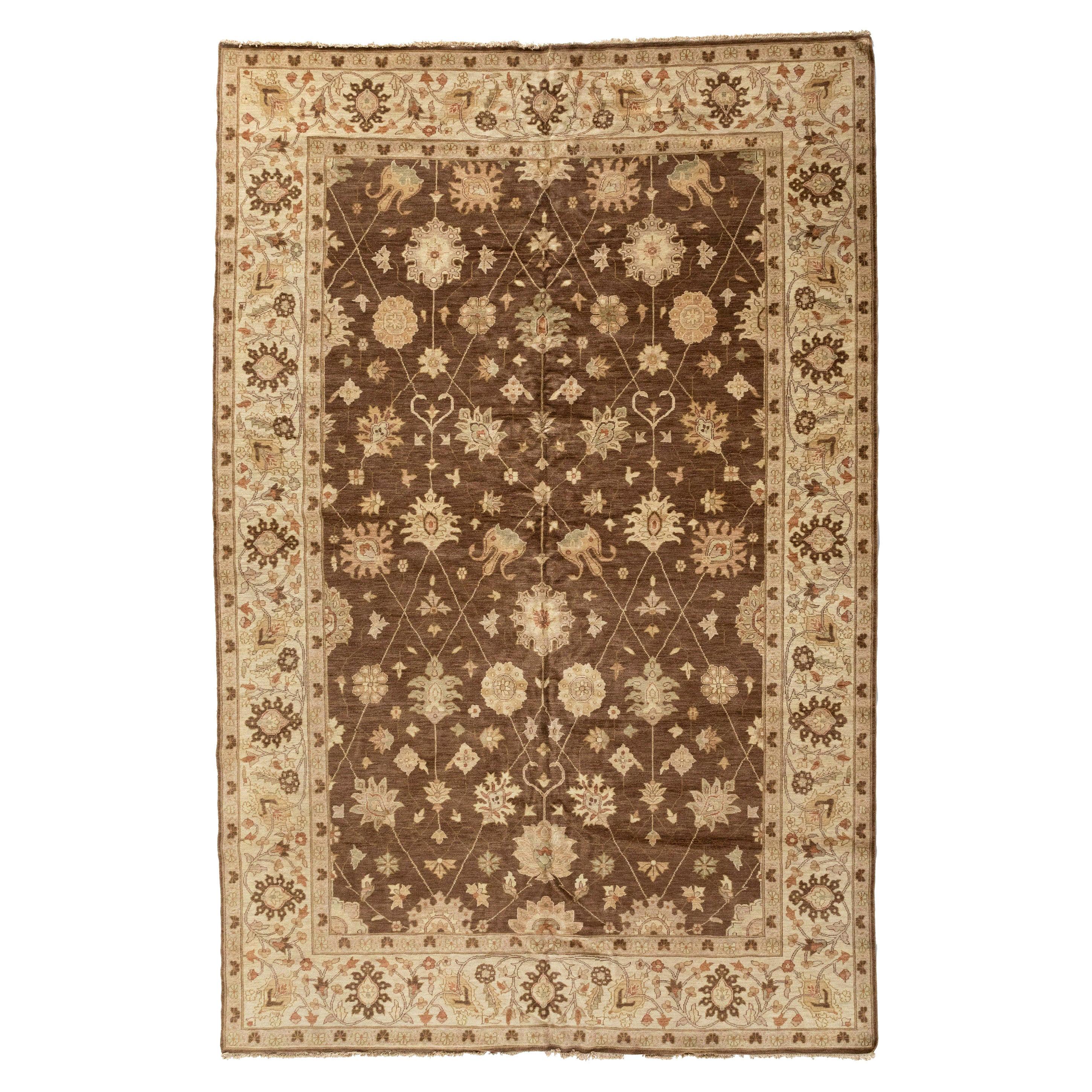 New Brown Ivory Beige Floral Persian Rug Style Sultanabad Design