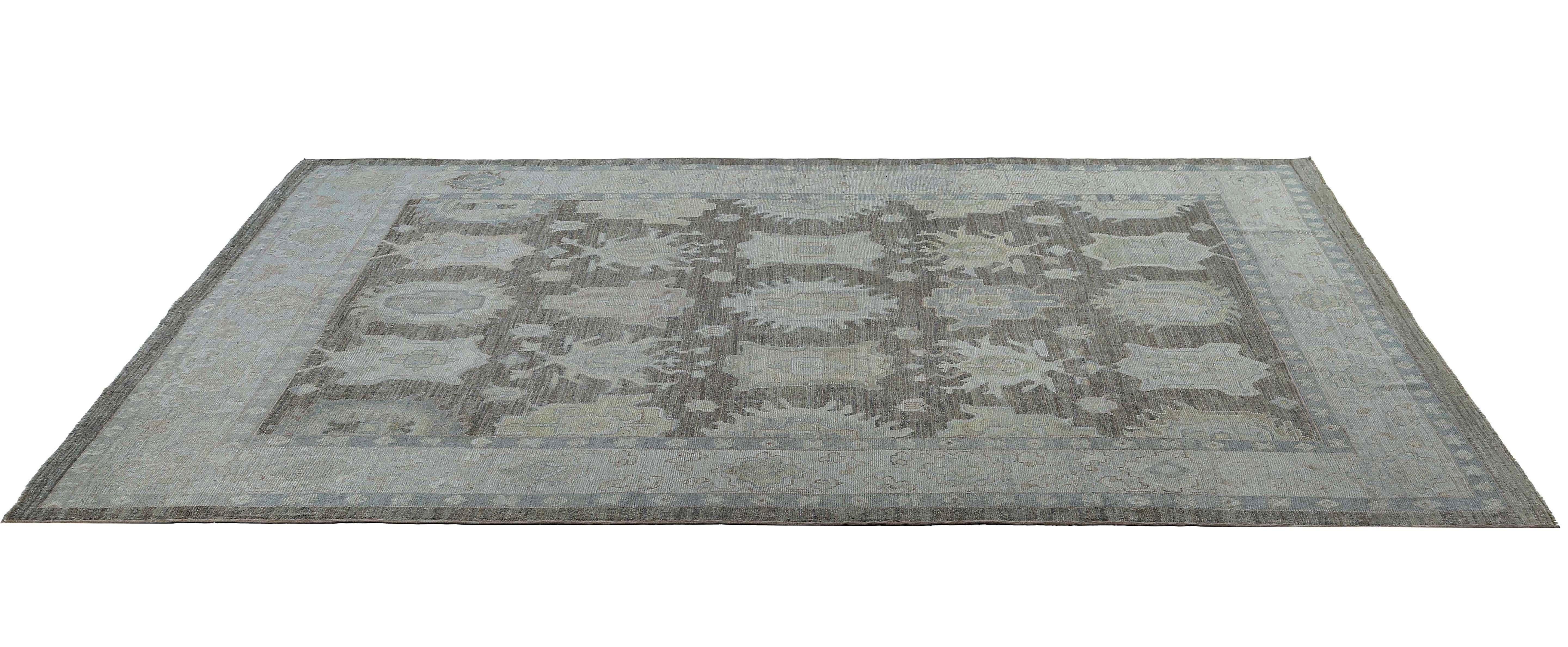 Tribal Afghanistan Oushak Area Rugs Circa 1990 - Wool Brown Ivory Design - 95447 For Sale