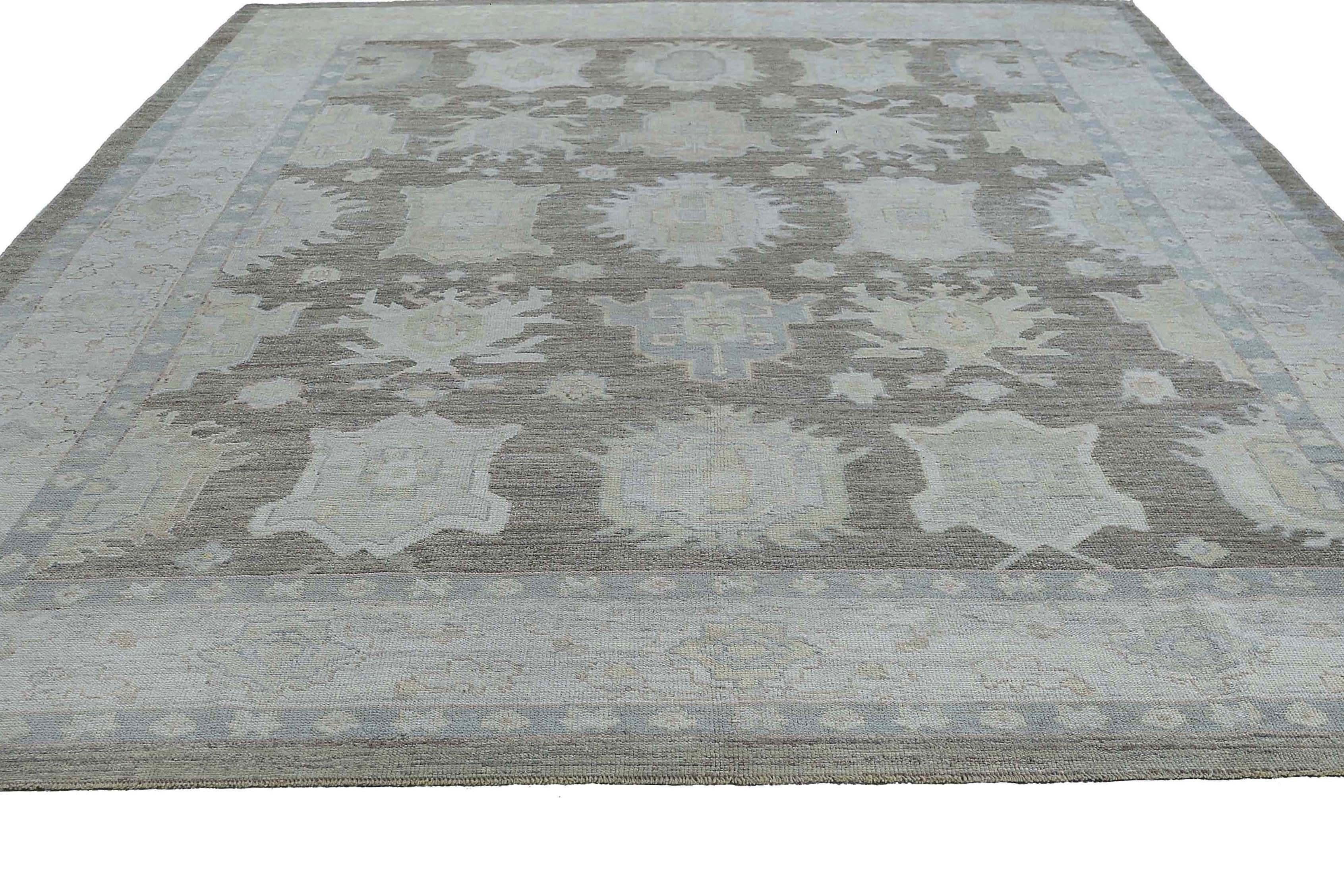 Afghanistan Oushak Area Rugs Circa 1990 - Wool Brown Ivory Design - 95447 For Sale 3