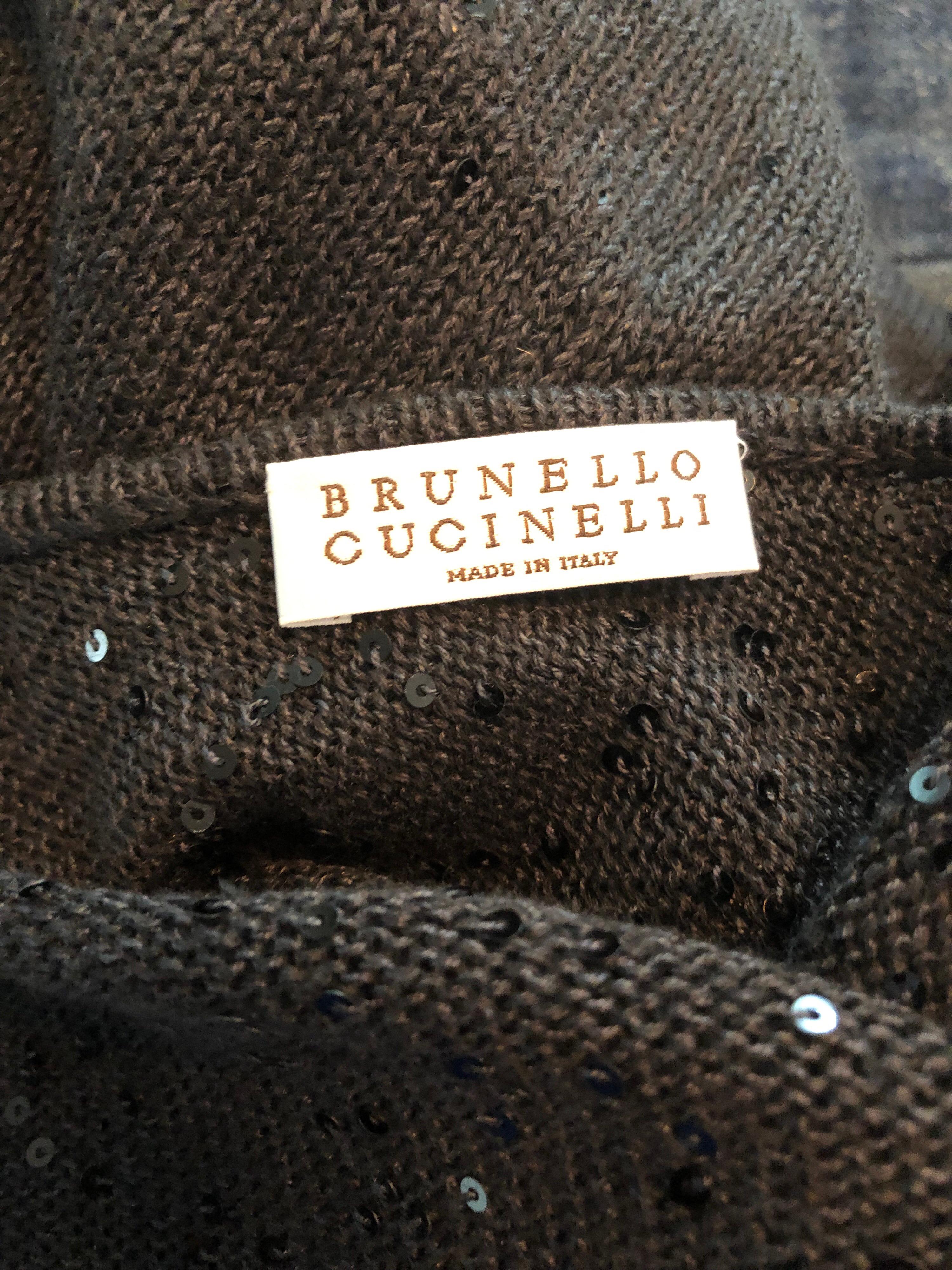 New Brunello Cucinelli Grey + Black Sequin Chain Silk + Linen Poncho Cape Top For Sale 8