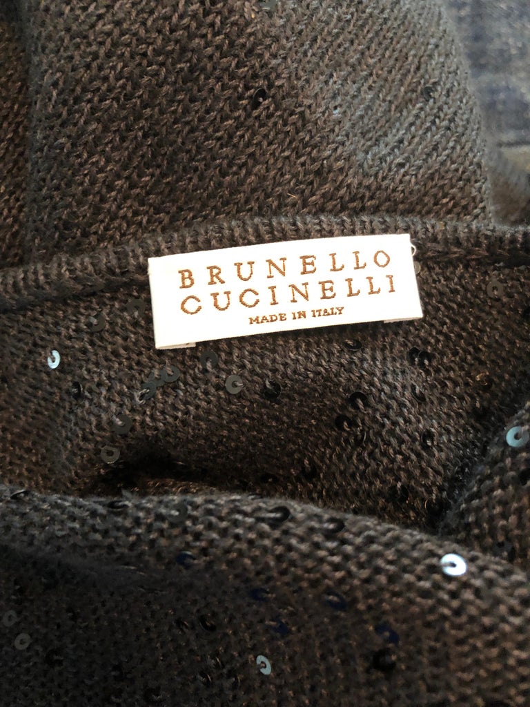 New Brunello Cucinelli Grey + Black Sequin Chain Silk + Linen Poncho ...