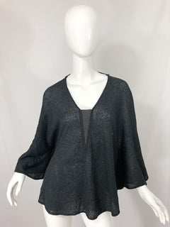 New Brunello Cucinelli Grey + Black Sequin Chain Silk + Linen Poncho Cape Top