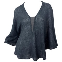 Brunello Cucinelli - Poncho cape en soie et lin avec chaîne à sequins, gris et noir, état neuf