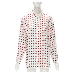 new BURBERRY 100% linen white red heart print long sleeve shirt L