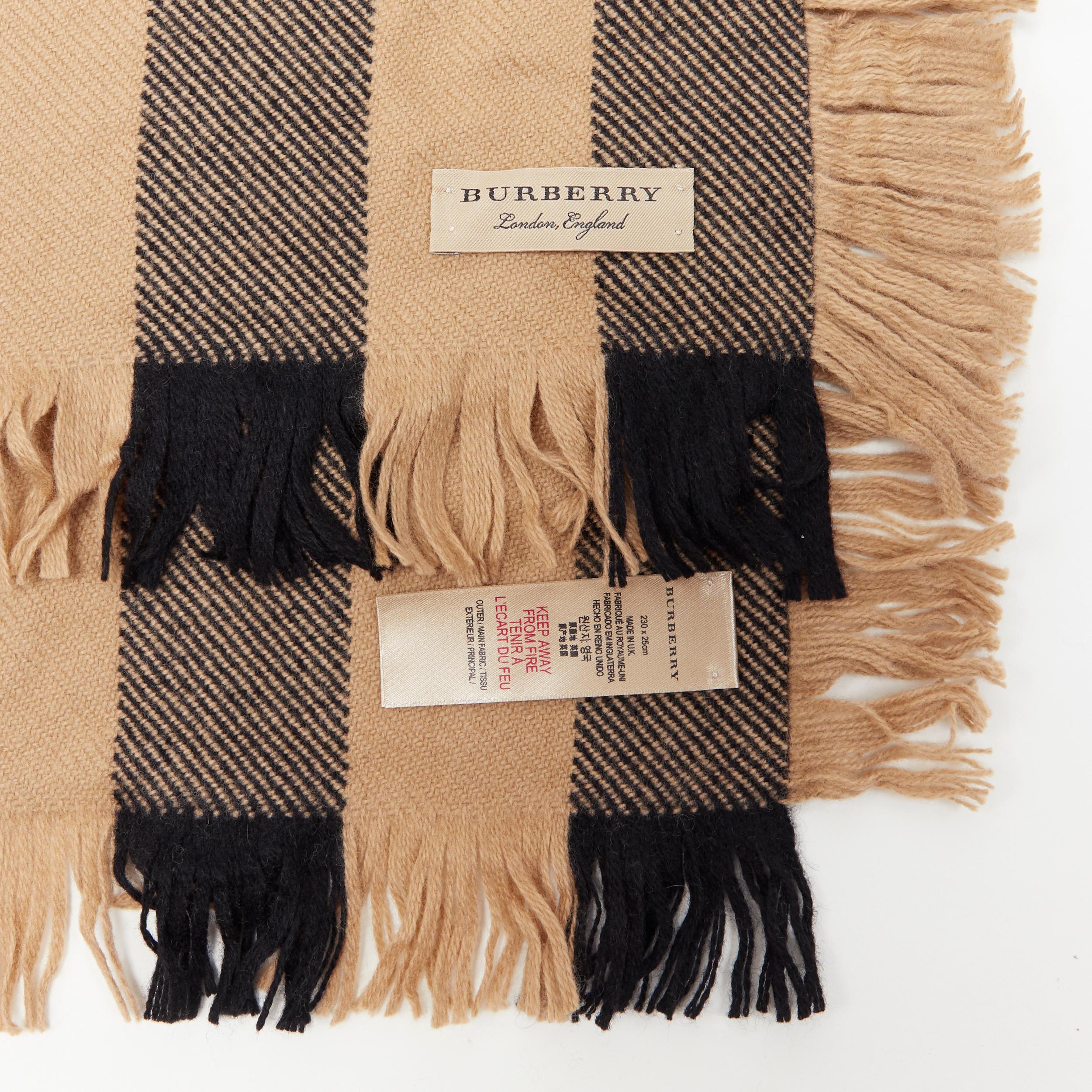 Beige new BURBERRY 100% wooll classic brown House Check fringe trimmed scarf
