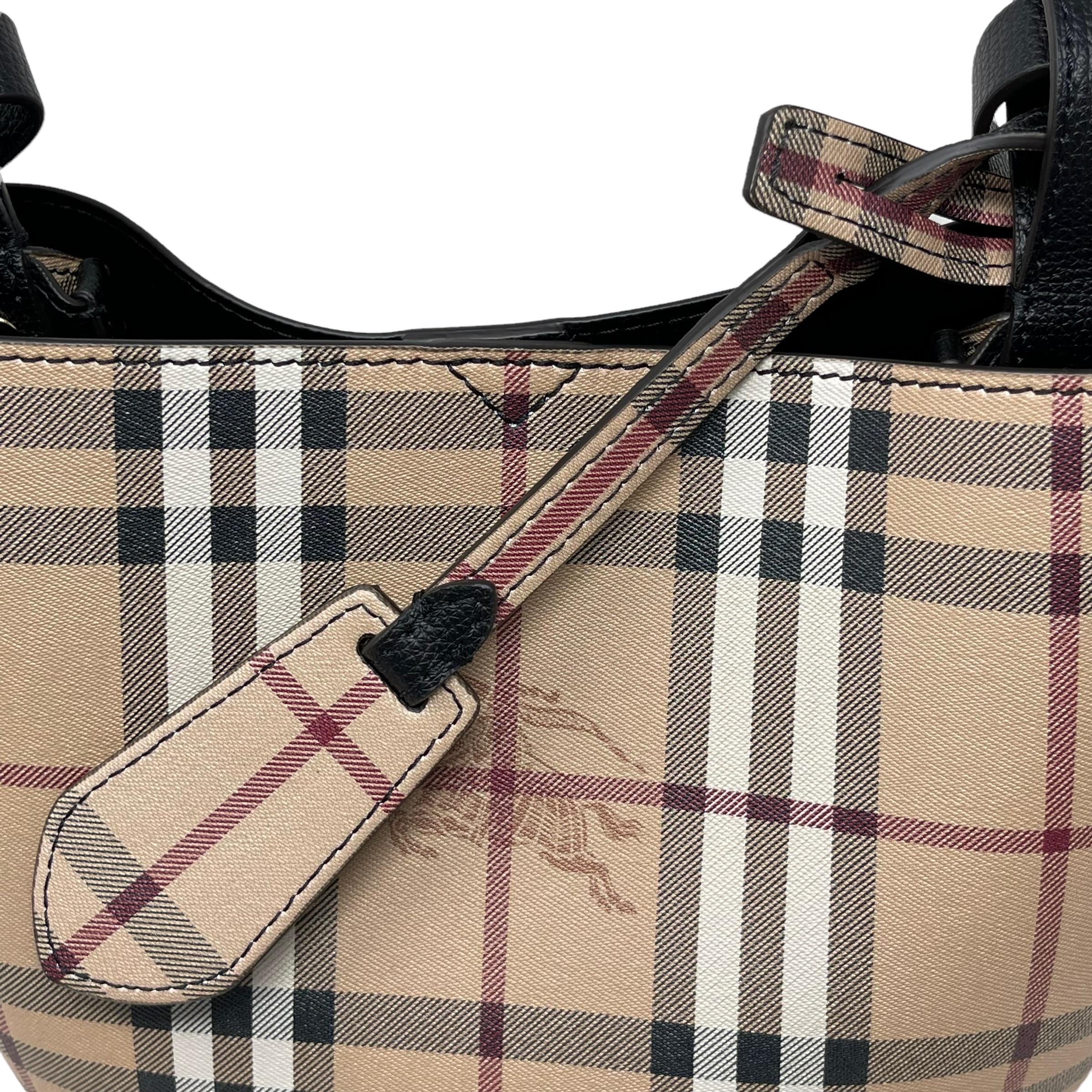 NEU Burberry Beige/Schwarz Haymarket Check Leder Bucket Crossbody Tasche im Angebot 8