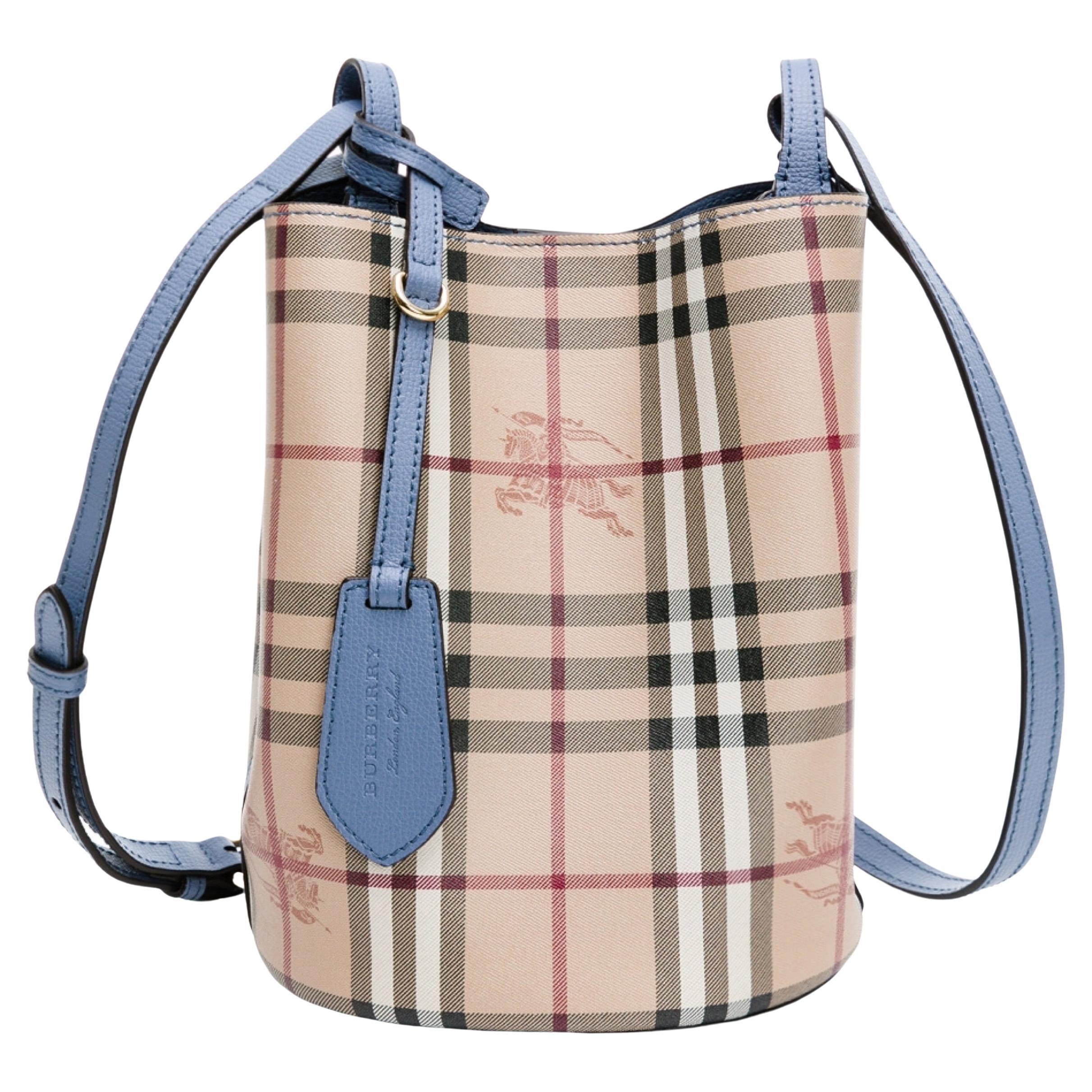 NEW Burberry Beige/Blue Haymarket Check Leather Bucket Crossbody Bag For  Sale at 1stDibs