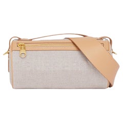NEW Burberry Beige Embossed Logo Canvas Barrel Crossbody Bag