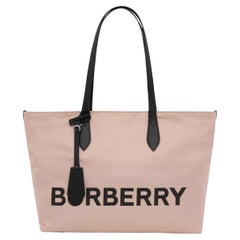 Used NEW Burberry Beige Printed Logo Econyl Tote Shoulder Bag