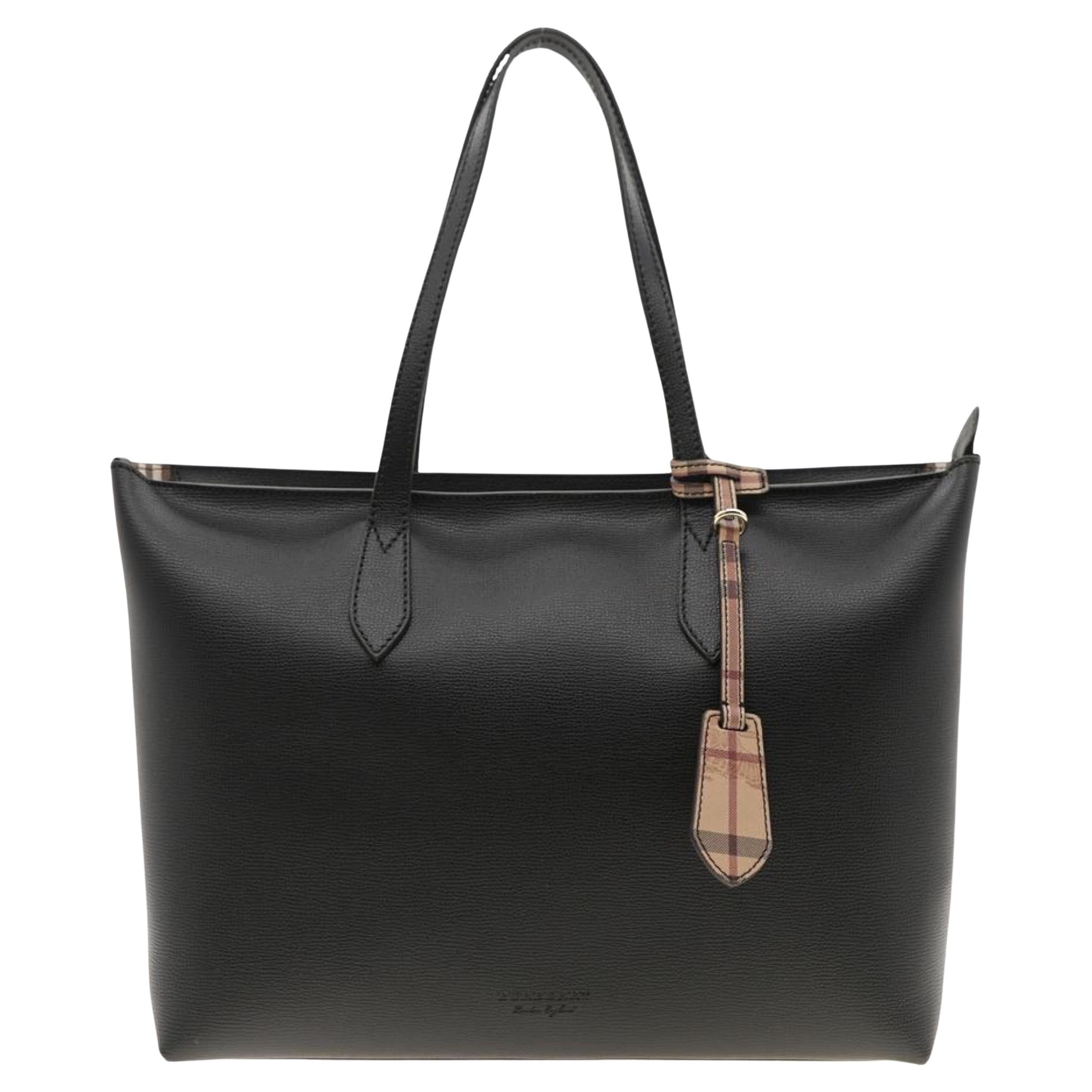 NEW Burberry Black Ardwell Heymarket Check Leather Tote Handbag For Sale at  1stDibs