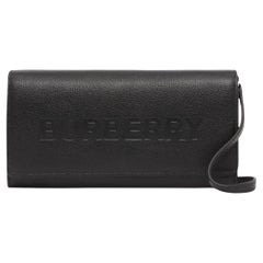 NEW Burberry Black Embossed Logo Leather Wallet on Chain Crossbody Bag