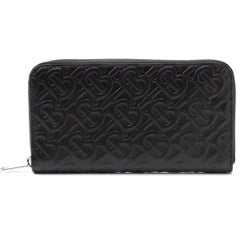 NEW Burberry Black Embosses Monogram Canvas Zip Around Wallet Clutch Bag