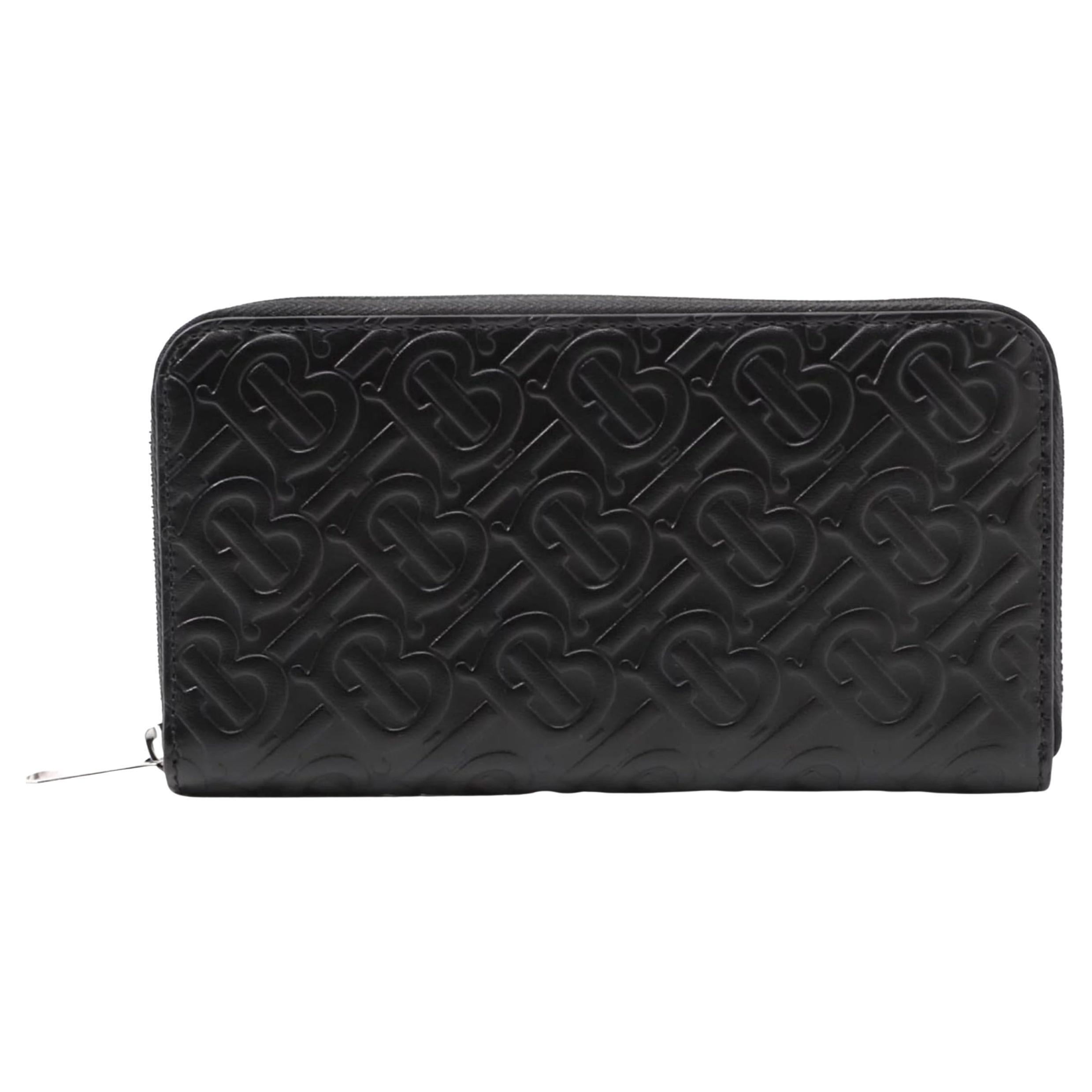 NEW Burberry Black Embosses Monogram Canvas Zip Around Wallet Clutch Bag  For Sale at 1stDibs